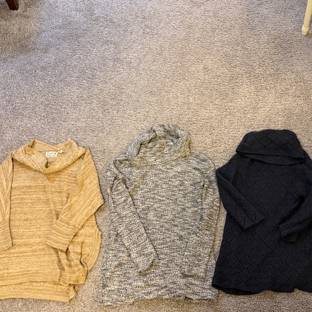 Cozy Women's mock neck Sweater Trio - Tan, Gray, Black